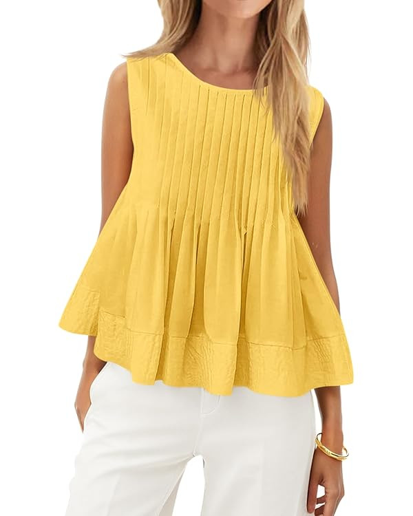 Cicy Bell Womens Summer Peplum Tops Casual Babydoll Sleeveless Cotton Tank Tops Flowy Pleated Shi... | Amazon (US)