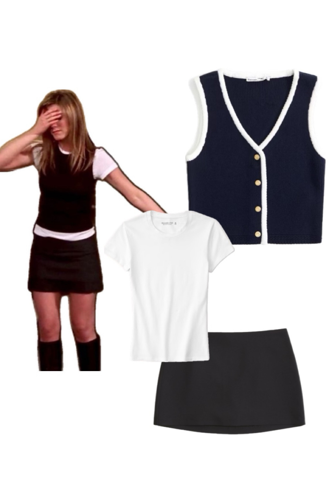 Rachel Greene outfit inspo, Pinterest outfit, classy outfit, casual outfit, Abercrombie outfit, casual style, sweater vest, mini skirt, layering outfit, fall style, fall outfit, LTKFALL 

#LTKSaleAlert #LTKxPrimeDay #LTKSeasonal