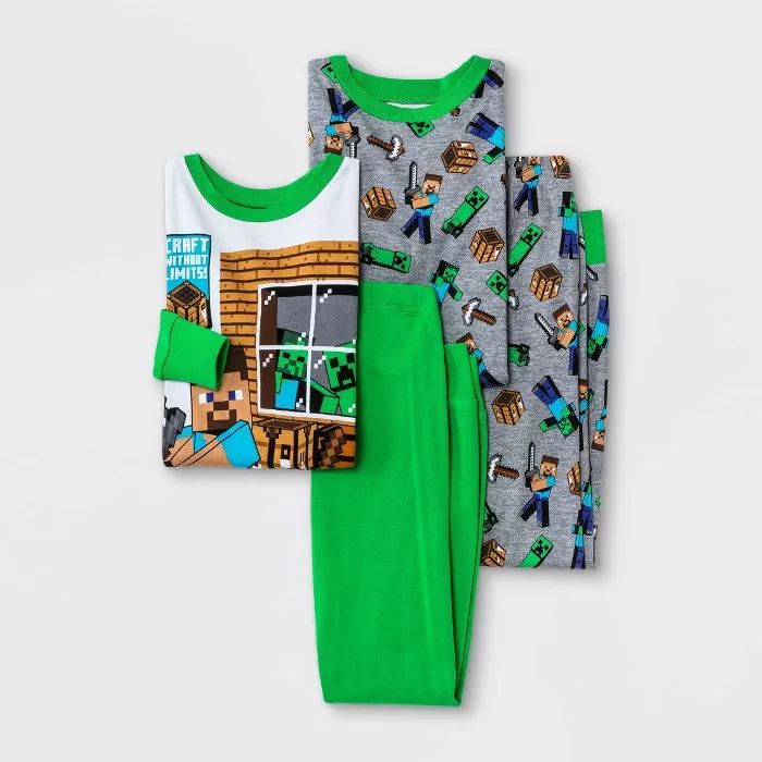 Boys' Minecraft 4pc Pajama Set - Green/Gray | Target