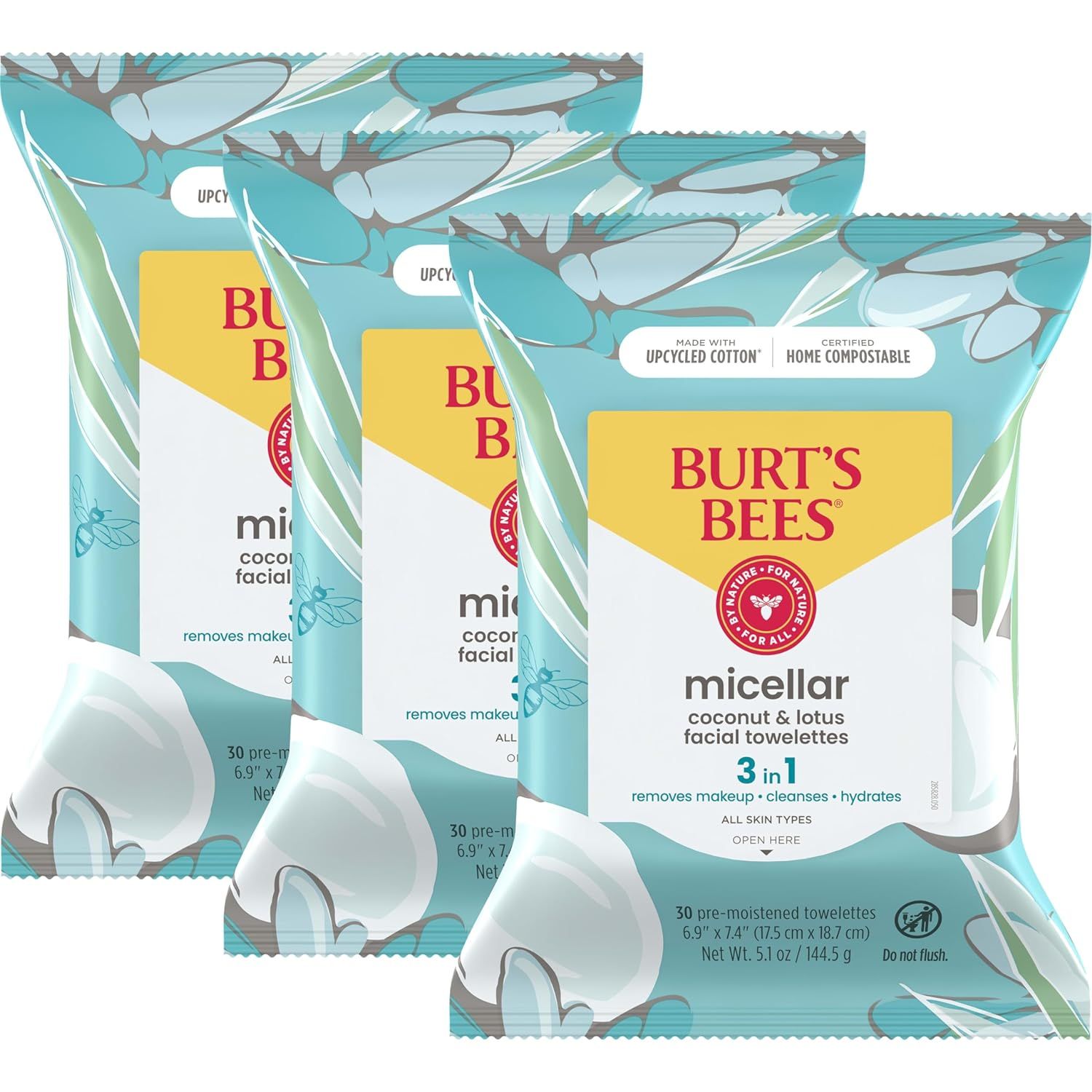 Burt's Bees Coconut & Lotus Face Wipes, Easter Basket Stuffers for All Skin Types, Micellar Makeu... | Amazon (US)