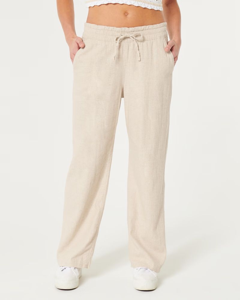 Adjustable Rise Pull-On Linen Blend Baggy Pants | Hollister (US)