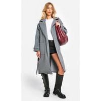 Womens Wool Look Belted Coat - Grey - 12 | boohoo (US & Canada)