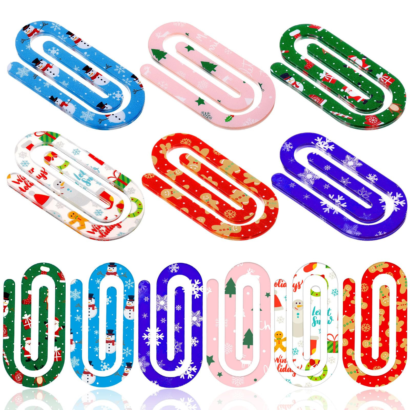 12 Pcs Jumbo Christmas Acrylic Paper Clips Christmas Gifts Gingerbread Man Snowflake Elk Snowman ... | Amazon (US)
