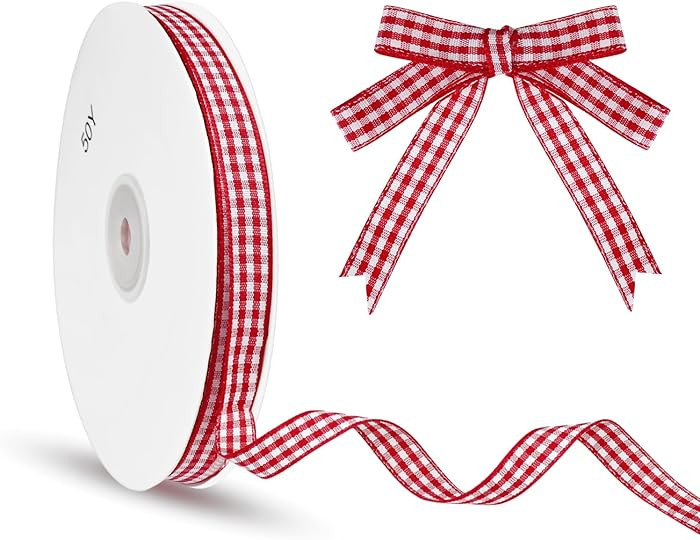 Red and White Checkered Ribbon, 3/8 Inch x 50 Yard Roll for Gift Wrapping, Christmas Wreaths, Hai... | Amazon (US)
