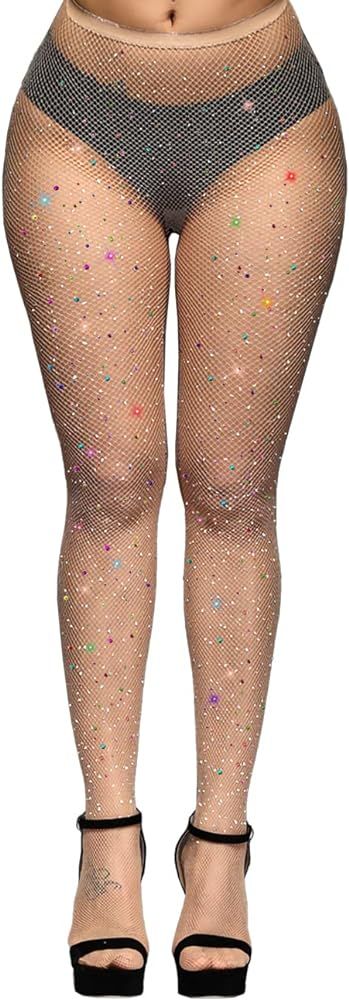 Anlaey Fishnet Stockings Rave Sparkly Rhinestone Fishnets Sexy High Waist Tights Halloween Party ... | Amazon (US)
