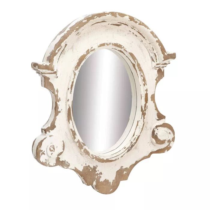 35" x 43" Antique Style Large Oval Distressed Wood Wall Mirror with Scrollwork White - Olivia & M... | Target