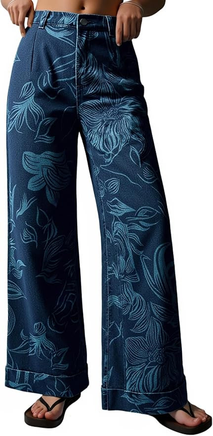 Cicy Bell Women's Floral Baggy Wide Leg Jeans Casual High Waisted Boyfriend Vintage Boho Denim Pa... | Amazon (US)