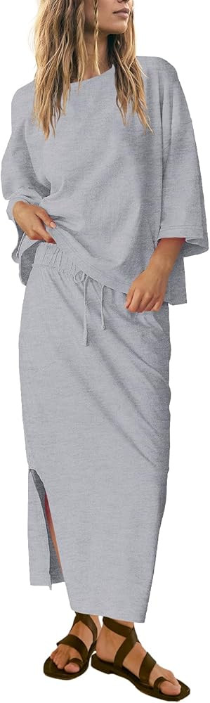 SENSERISE Womens 2 Piece Outfits Oversized Top and Maxi Skirt Set Summer Matching Sets Travel Vac... | Amazon (US)