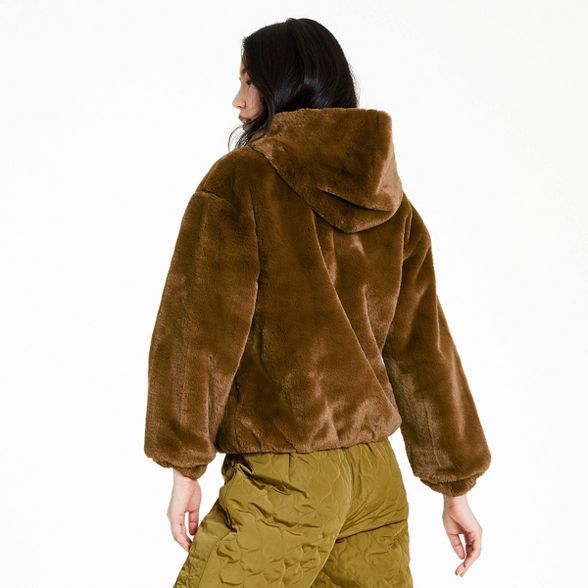 Women's Mink Zip-Up Faux Fur Hooded Jacket - Sandy Liang x Target Brown | Target