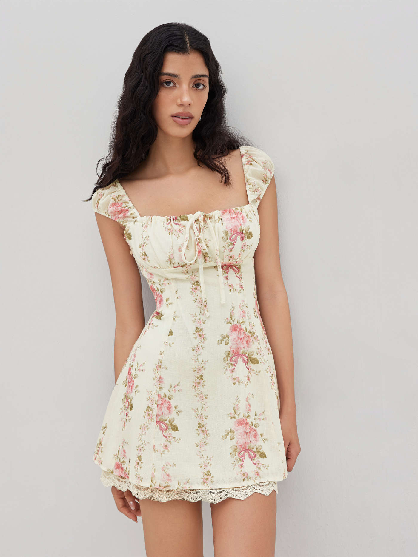 Square Neck Floral Knotted Mini Dress | Cider