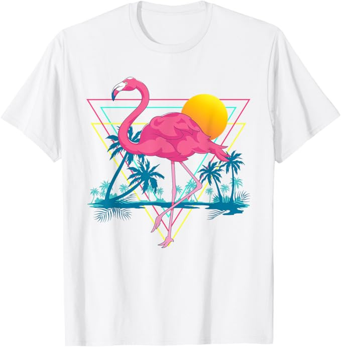 Pink Flamingo Beach Summer Vibes Palm Trees Tropical Summer T-Shirt | Amazon (US)