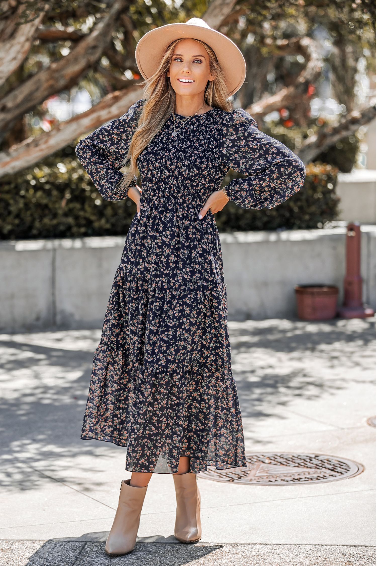 Ditsy Floral Print Round Neck Maxi Dress | Cupshe US