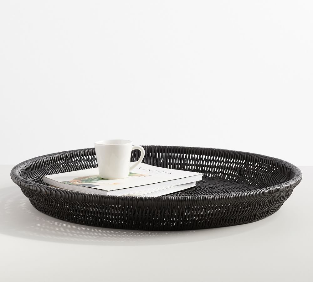 Woven Rattan Round Tray - Black | Pottery Barn (US)