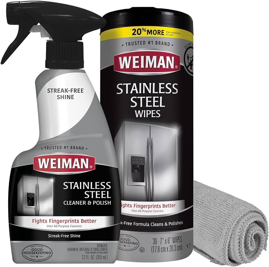 Weiman Stainless Steel Cleaner Kit - Fingerprint Resistant, Removes Residue, Water Marks and Grease  | Amazon (US)