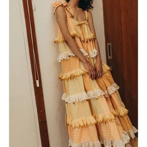 Innika Choo Biigdress Maxi Dress Yellow Gingham with Sequins, Small | Poshmark