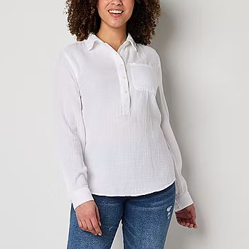 new!a.n.a Womens Long Sleeve Adaptive Regular Fit Hidden Access Opening Button-Down Shirt | JCPenney