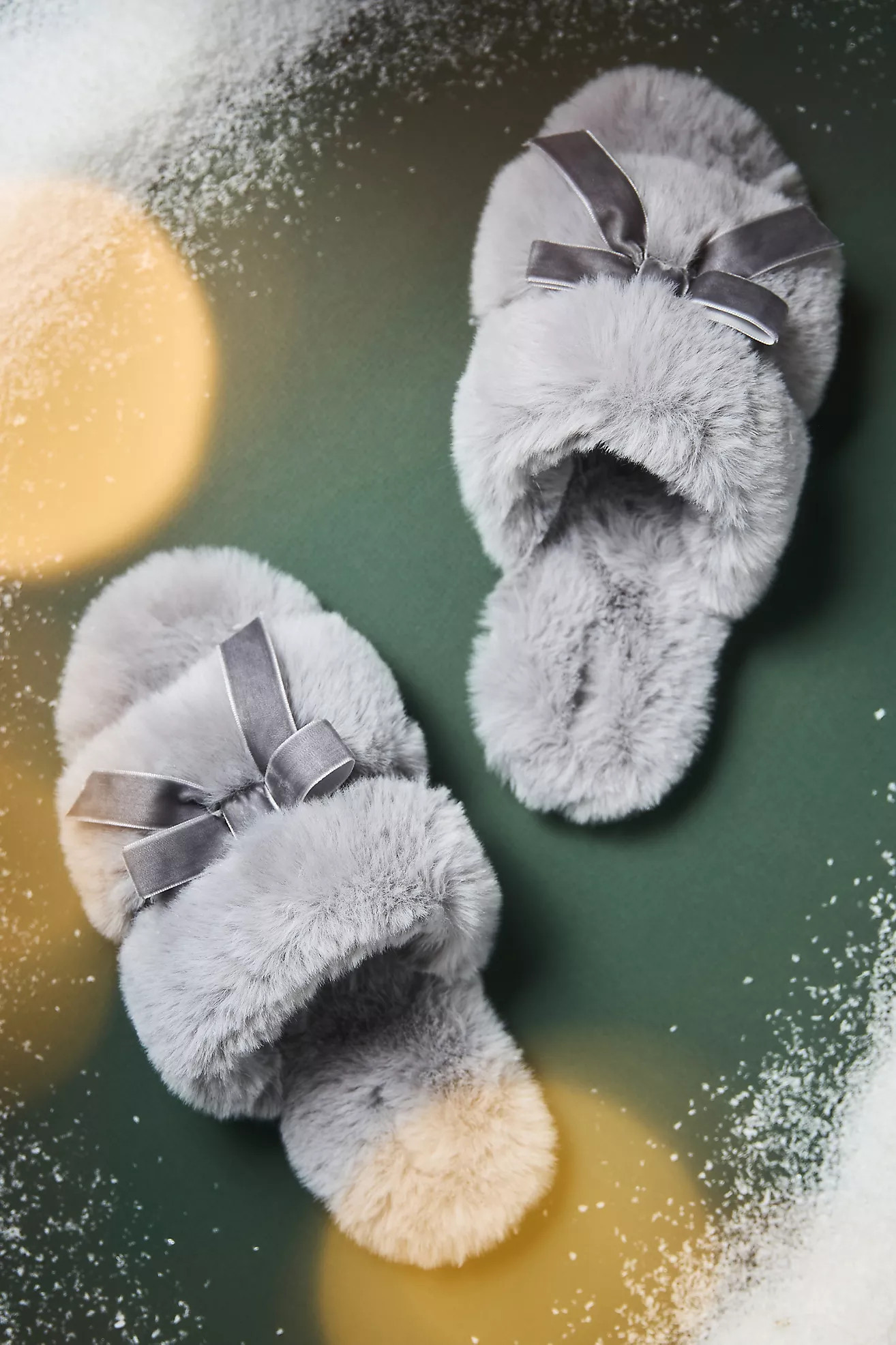 Maeve Faux-Fur Open-Toe Bow Slippers | Anthropologie (US)