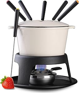 Artestia Cast Iron Fondue Pot Set for Chocolate Cheese, Fondue Pot Set for Meat with 6 Fondue For... | Amazon (US)