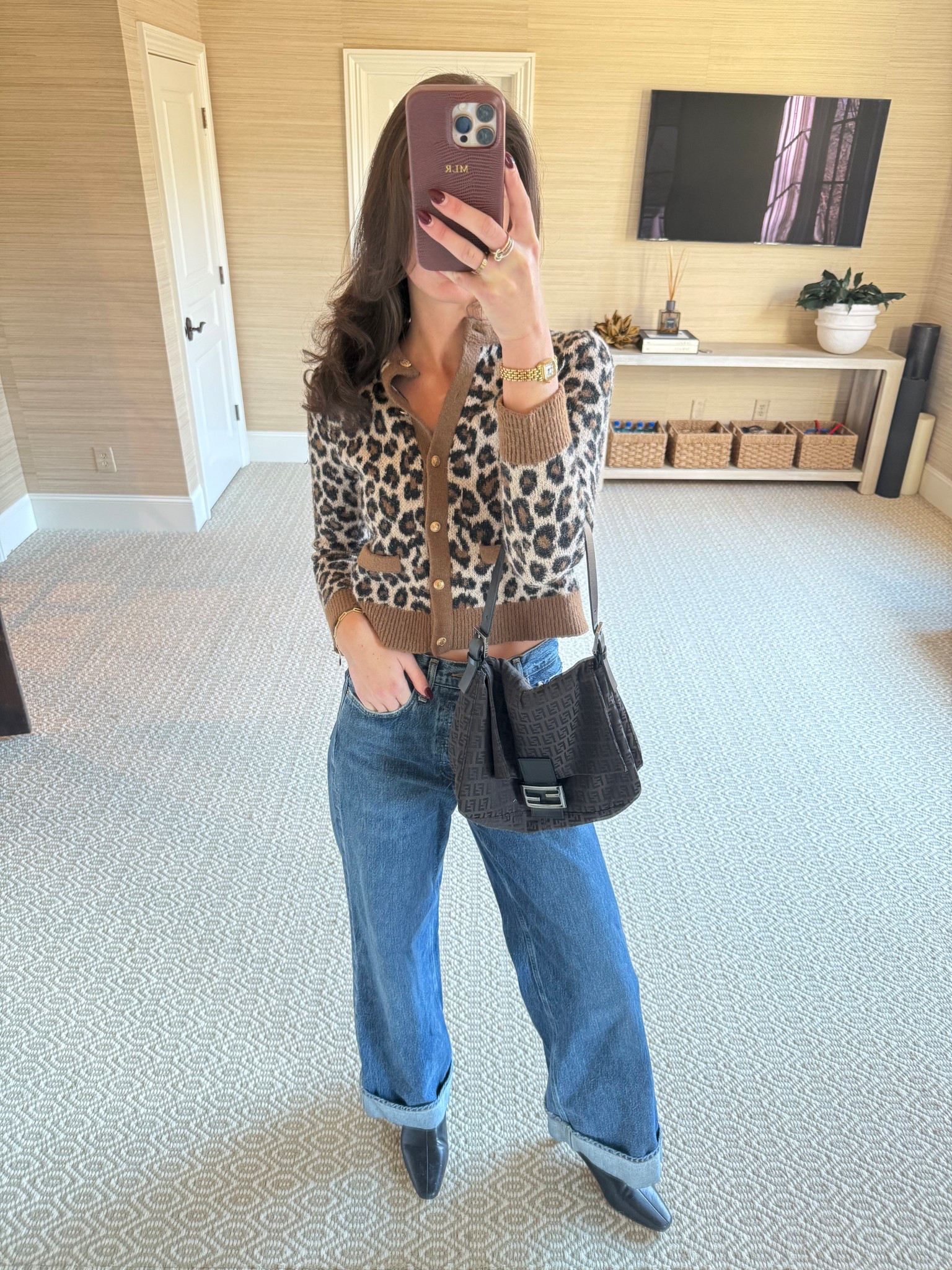 Brown leopard print sweater. Dark wash wide leg jeans from Agolde. Amazon black leather boots. Fall outfit. Winter outfit. Brunch outfit. Button down cardigan. Work outfit. Ootd. Fashion inspo. Outfit inspo.

#LTKSeasonal #LTKTall #LTKootd