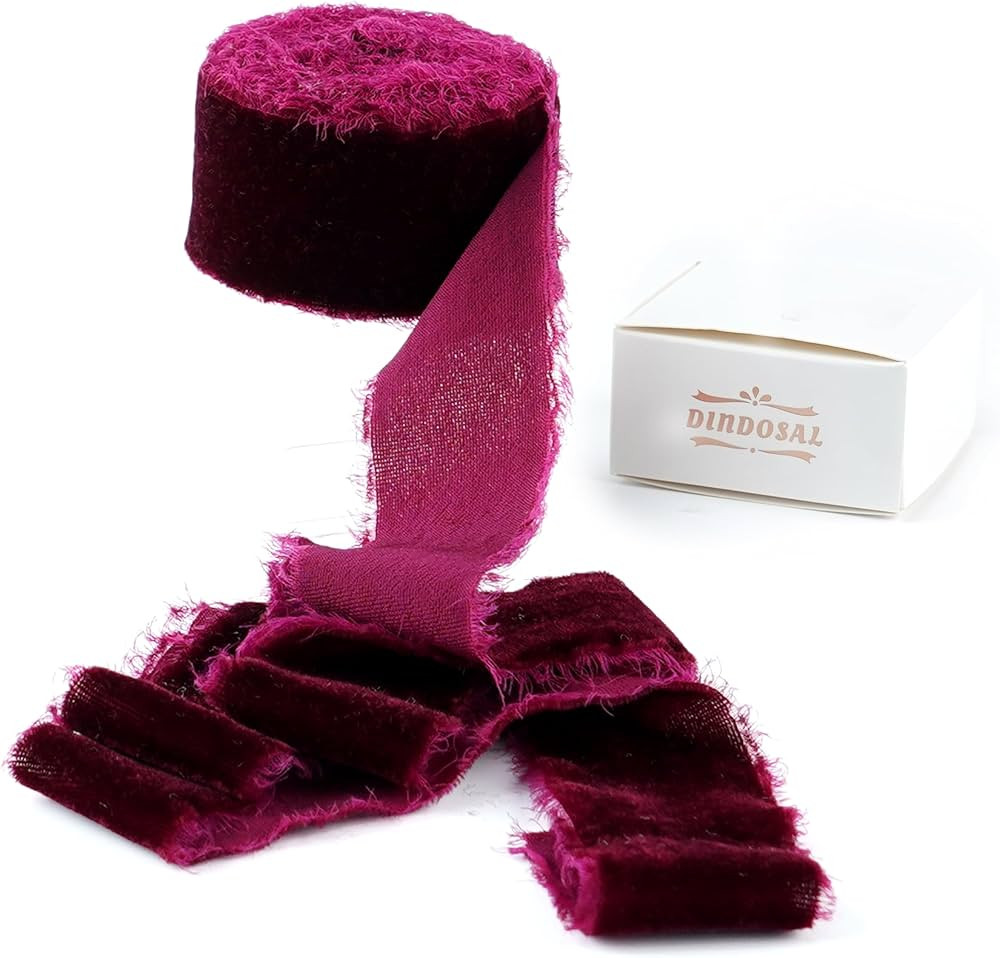 Burgundy Velvet Ribbon 1.5 Inch Maroon Frayed Silk Velvet Ribbon Burgundy Christmas Velvet Ribbon... | Amazon (US)