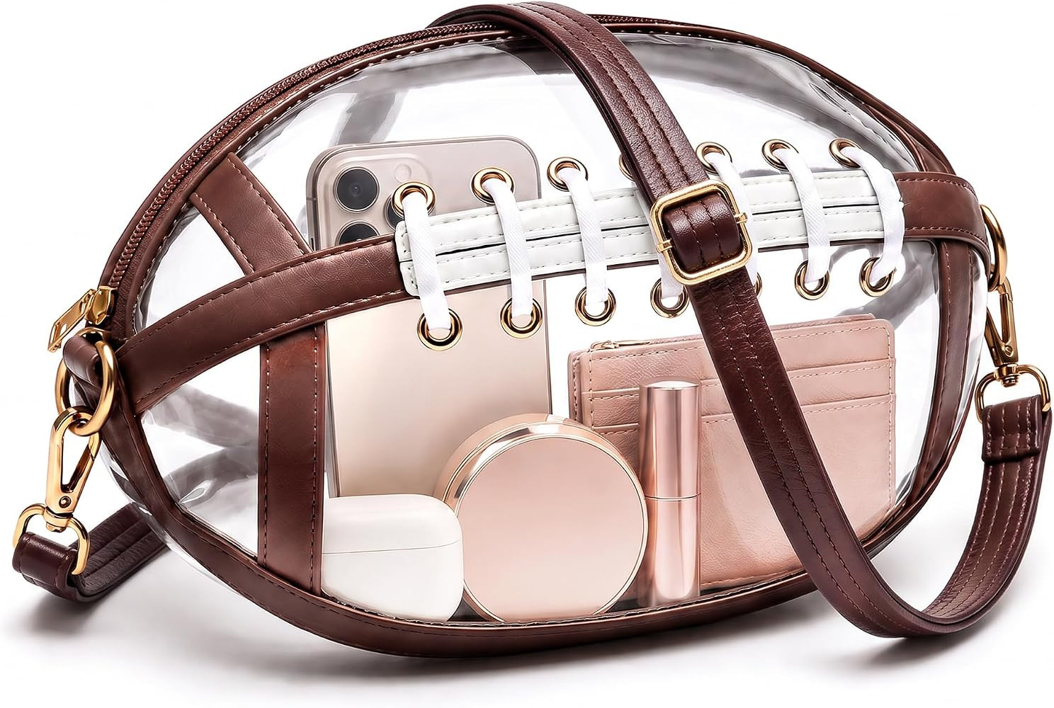 Clear Football Purse for Women, Football Shaped Crossbody Bag with Adjustable Brown Strap, Game D... | Amazon (US)