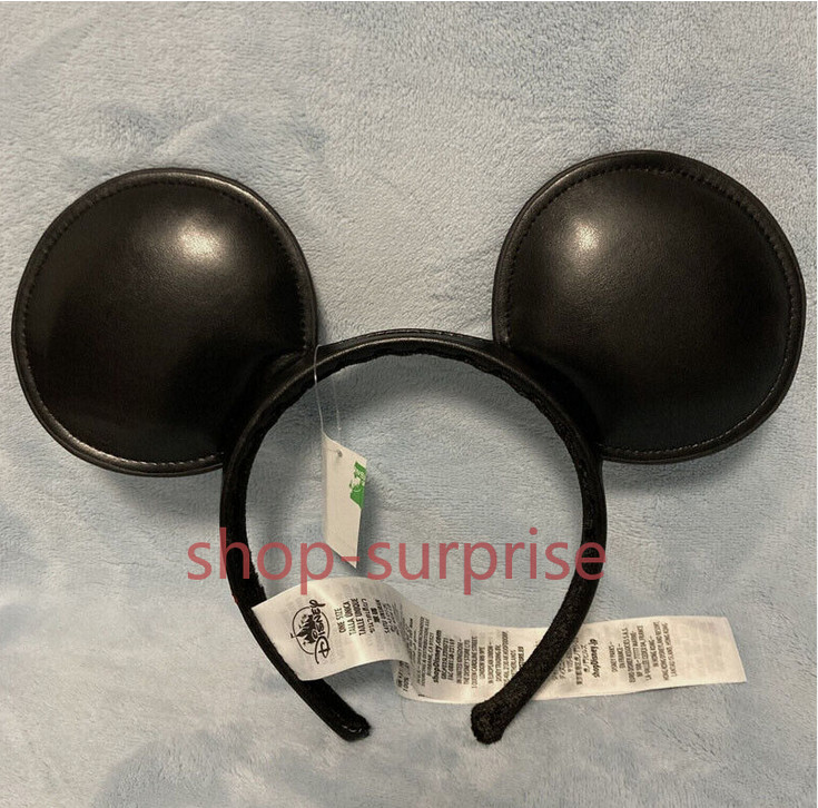 Disney Authentic Mickey Mouse Solid Black Faux Leather Ear Headband 2024 Hot | eBay US