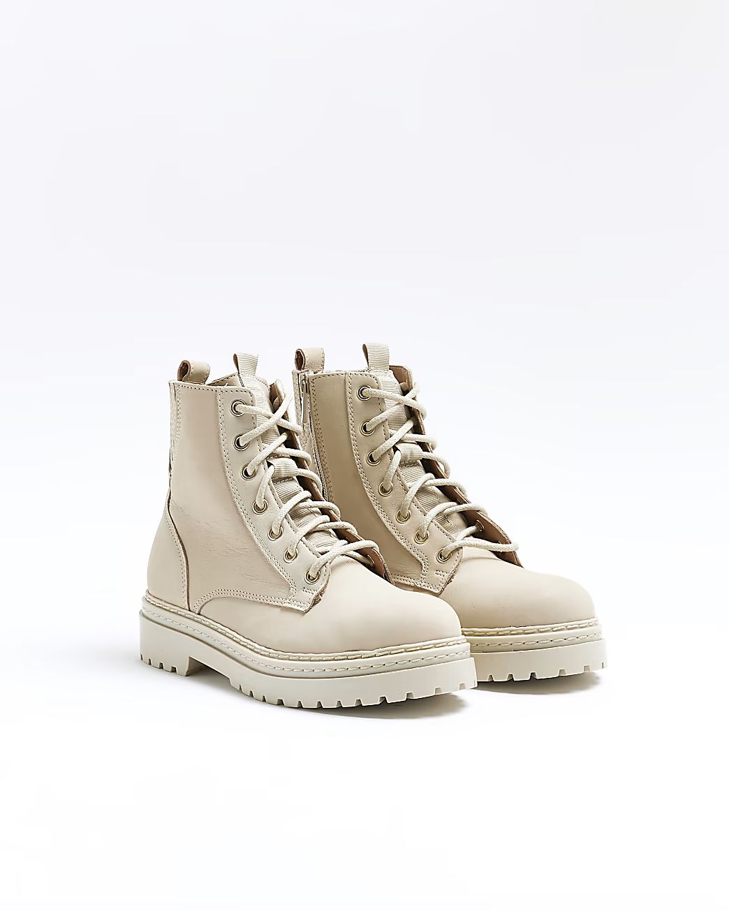 Cream leather lace up boots | River Island (UK & IE)