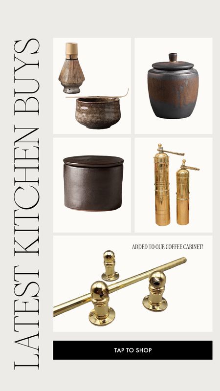 Latest kitchen buys 🤎 obsessing over this vibe and so fun to hunt for things that we will love!! 

Kitchen finds, matcha whisk, matcha container, pepper shakers, gold shelf rod, brass rods, modern organic 

#LTKhome #LTKfindsunder100