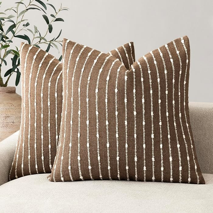 Foindtower Pack of 2 Decorative Jacquard Boucle Throw Pillow Covers Accent Textured Striped Pillo... | Amazon (US)