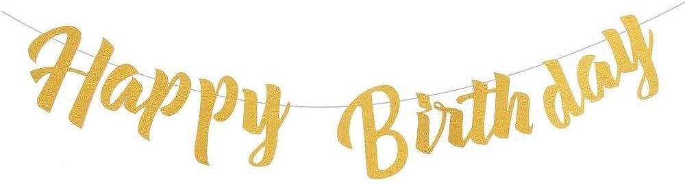 VEYLIN Gold Happy Birthday Banner, Glitter Happy Birthday Alphabet Banner Flag for Birthday Party... | Amazon (US)