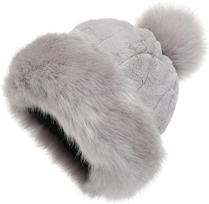 LA CARRIE Women's Faux Fur Hat Russian Cossack Pompom Cap for Winter Ski Snow | Amazon (US)