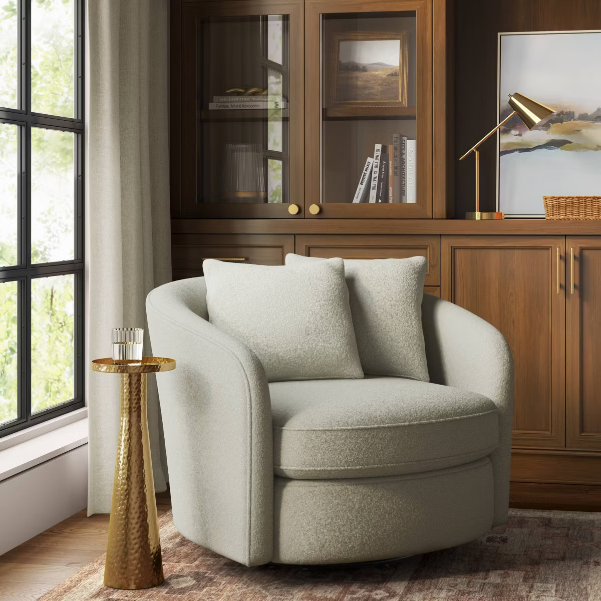 Oversized Upholstered Swivel Accent Chair with Pillows Cream Boucle - Threshold™ | Target