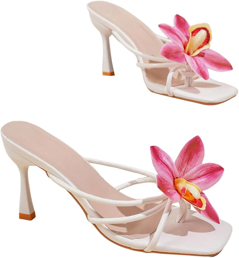 MakeMeChic Women's Open Toe Floral Kitten Heels Flower Summer Beach Sandals | Amazon (US)