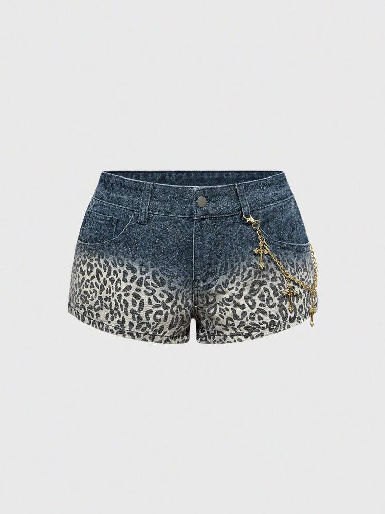 ROMWE J-Fashion Y2K Gyaru Chic Leopard Print Gold Foil Cross Retro Low Rise Super Short Skinny De... | SHEIN