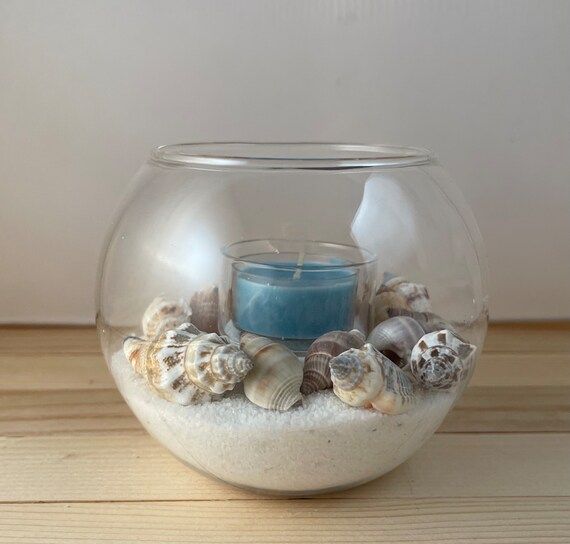 BEACH ART Glass with shells sand and candleDIY | Etsy | Etsy (US)