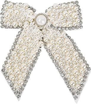 Large Pearl Rhinestone Hair Bow Clips- Full Sparkling Pearls with Crystal Stone Around Handmade M... | Amazon (US)