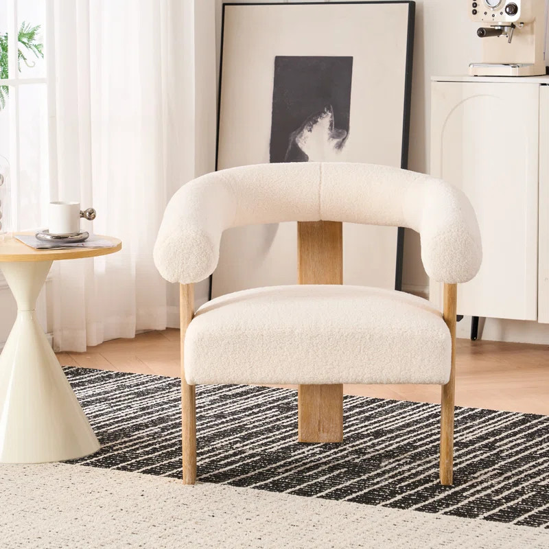 Wrought Studio™ Fabric Upholstered Barrel Accent Chair Armchair With Wood Leg, Set Of 1, Mamanb... | Wayfair North America