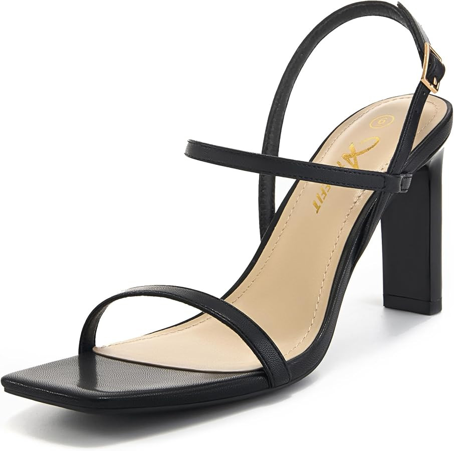 Athlefit Women's Strappy High Heels Square Open Toe Heeled Sandals Ankle Strap Dressy Wedding Par... | Amazon (US)