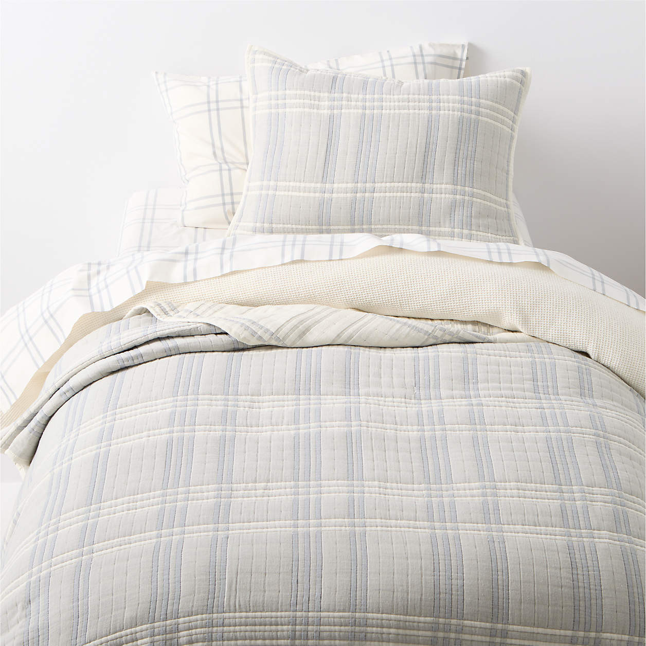 Stax Matelasse Mist Blue 100% Organic Cotton Yarn-Dyed Kids Full/Queen Quilt | Crate & Kids | Crate & Barrel