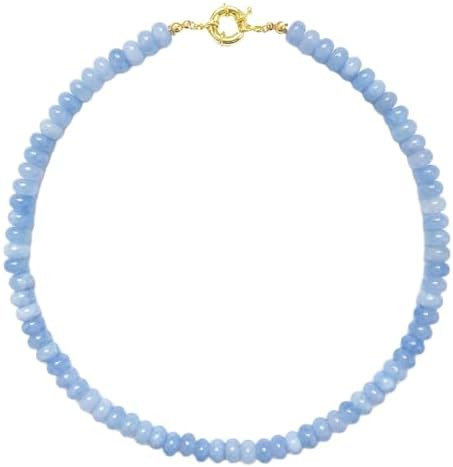 Beaded Gemstone Necklace for Women, Pure Color Boho Bead Choker Natural Stone Surfer Beach Rainbo... | Amazon (US)