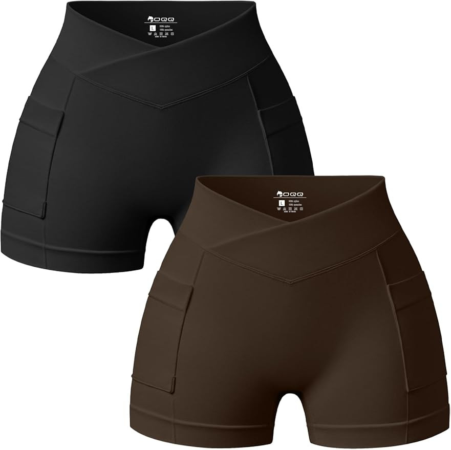 OQQ Women's High Waist Yoga Shorts Mini Shorts with Pockets 2-Pack Athletic Workout Shorts | Amazon (US)