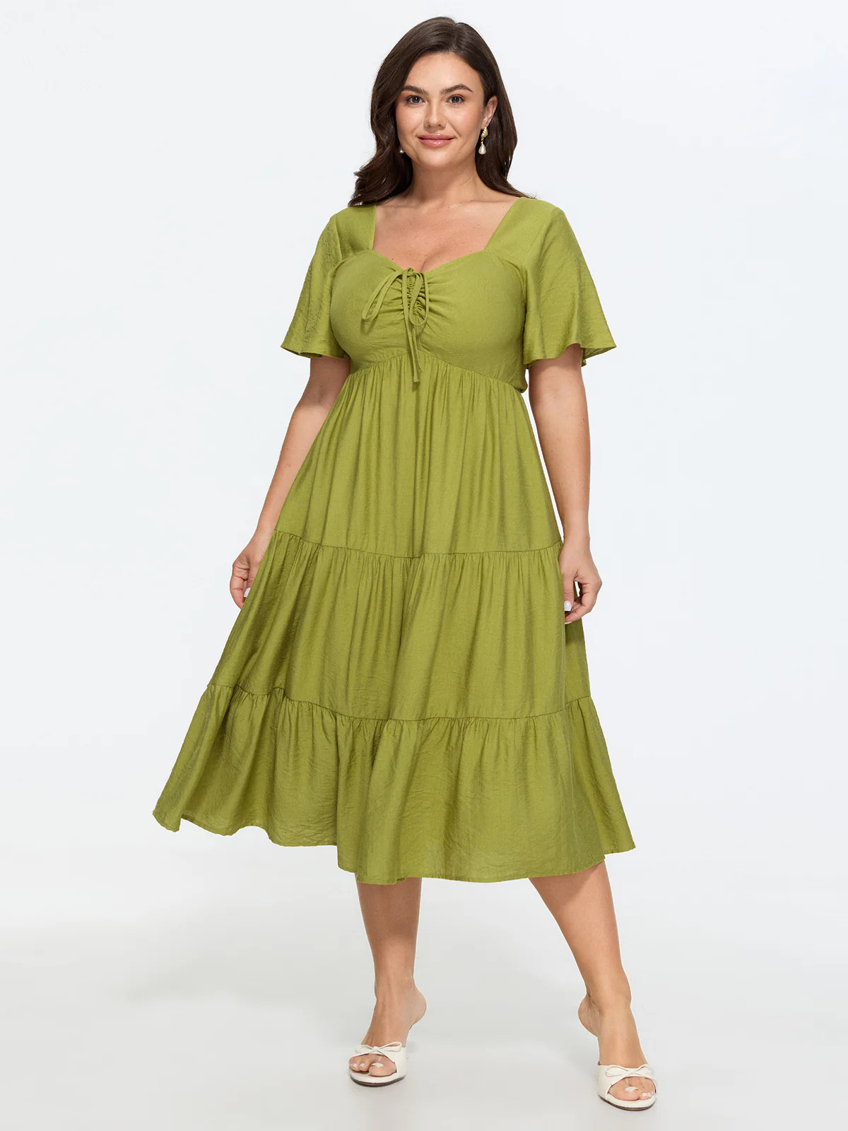 Sweetheart Drawstring Pocket Tiered Dress | Bloomchic