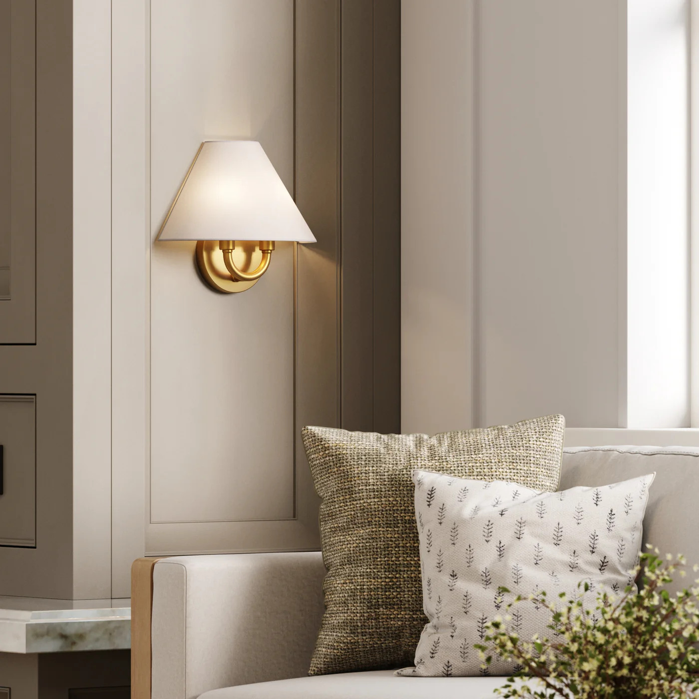 Modern Farmhouse Wall Light with Linen Shade | Nathan James
