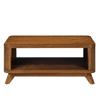 Rectangular Wood Coffee Table For Living Room, 41.5-Inch Coffee Table With Solid Wood Legs, Wood Center Table Tea Table With Open Storage Shelf. Easy | Wayfair North America