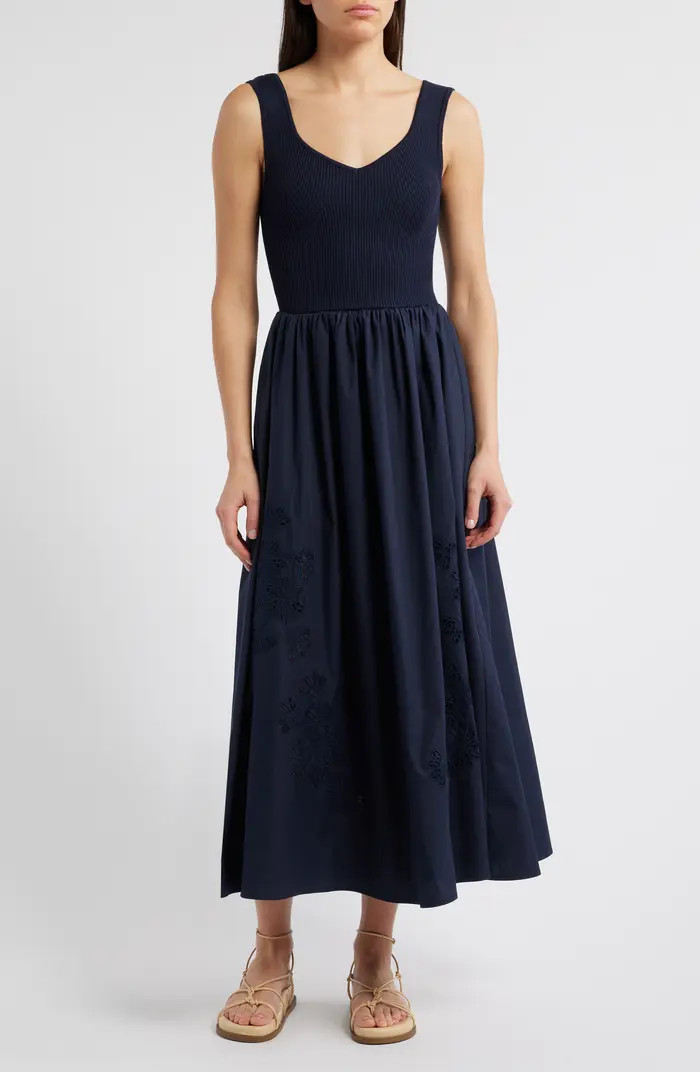 MOON RIVER Sleeveless Mixed Media Midi Dress | Nordstrom | Nordstrom