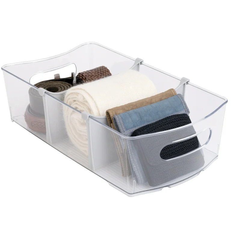 Mainstays Closet and Laundry Organizer Bin with Removable Dividers, 14.5" L x 8" W, Clear - Walma... | Walmart (US)