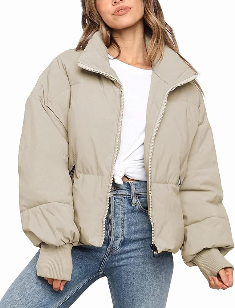 Zeagoo Women's Winter Long Sleeve Full Zipper Baggy Puffer Short Down Jacket Coat | Amazon (US)