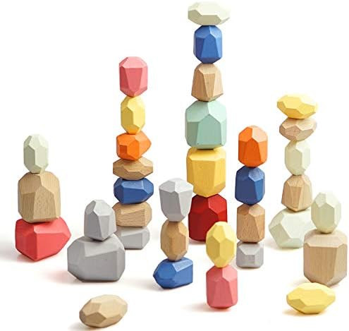 36PCS Wooden Balancing Stacking Stones Rocks, Wood Building Blocks Set, Sorting and Stacking Game... | Amazon (US)