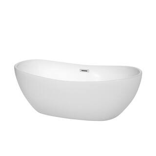 Rebecca 64.8 in. Acrylic Flatbottom Non-Whirlpool Bathtub in White with Polished Chrome Trim | The Home Depot