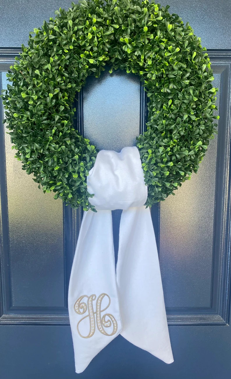 Wreath Sash Boxwood Wreath Embroidered Sash Embroidery Sash | Etsy | Etsy (US)
